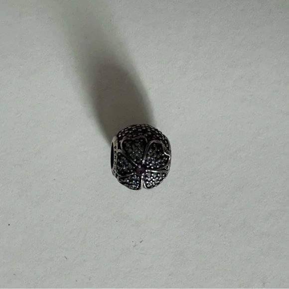 Pandora Sterling Silver Flower Charm Pave CZ & Purple Stone Authentic EUC - Picture 4 of 4